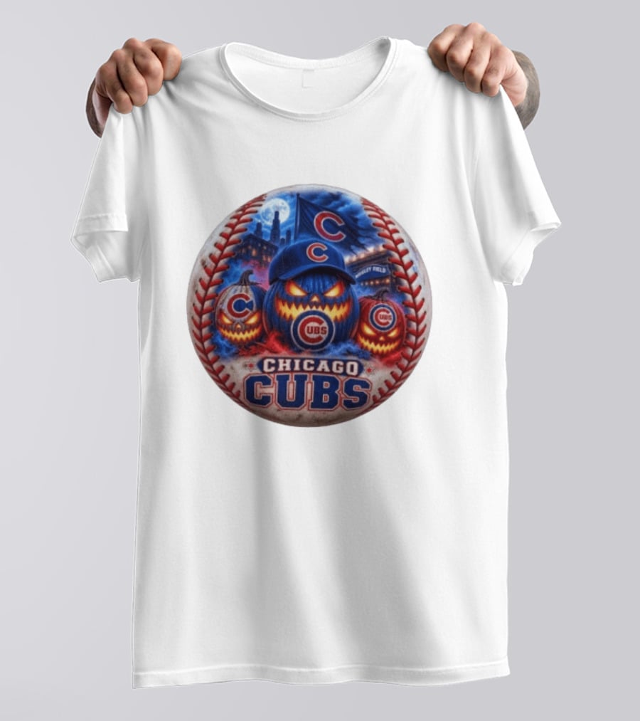 Chicago Cubs Wrigley Field Halloween Jack O' Lantern Baseball T-Shirt