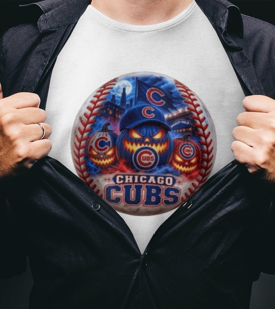 Chicago Cubs Wrigley Field Halloween Jack O' Lantern Baseball T-Shirt