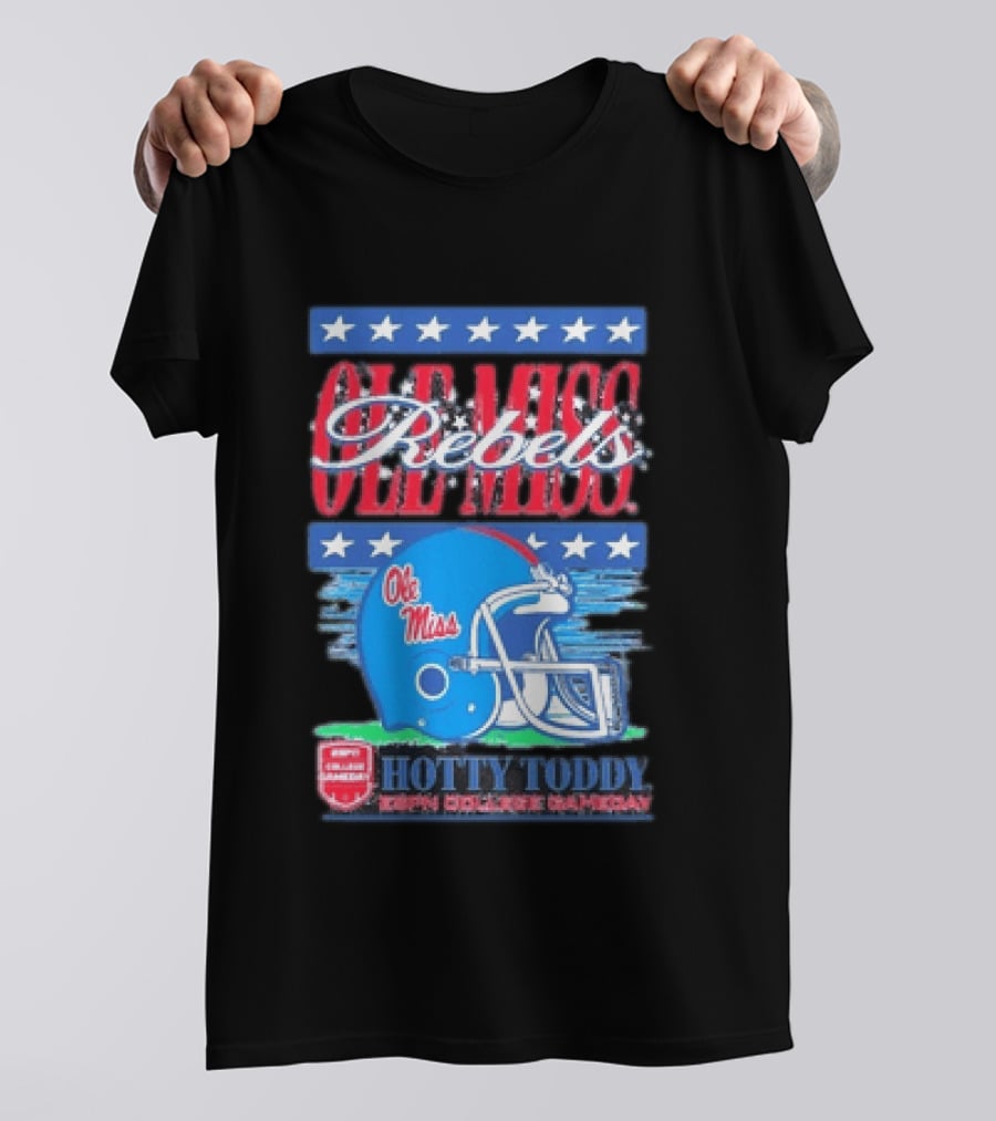 Ole Miss Rebels Hotty Toddy ESPN College Gameday Football Helmet Stars T-Shirt
