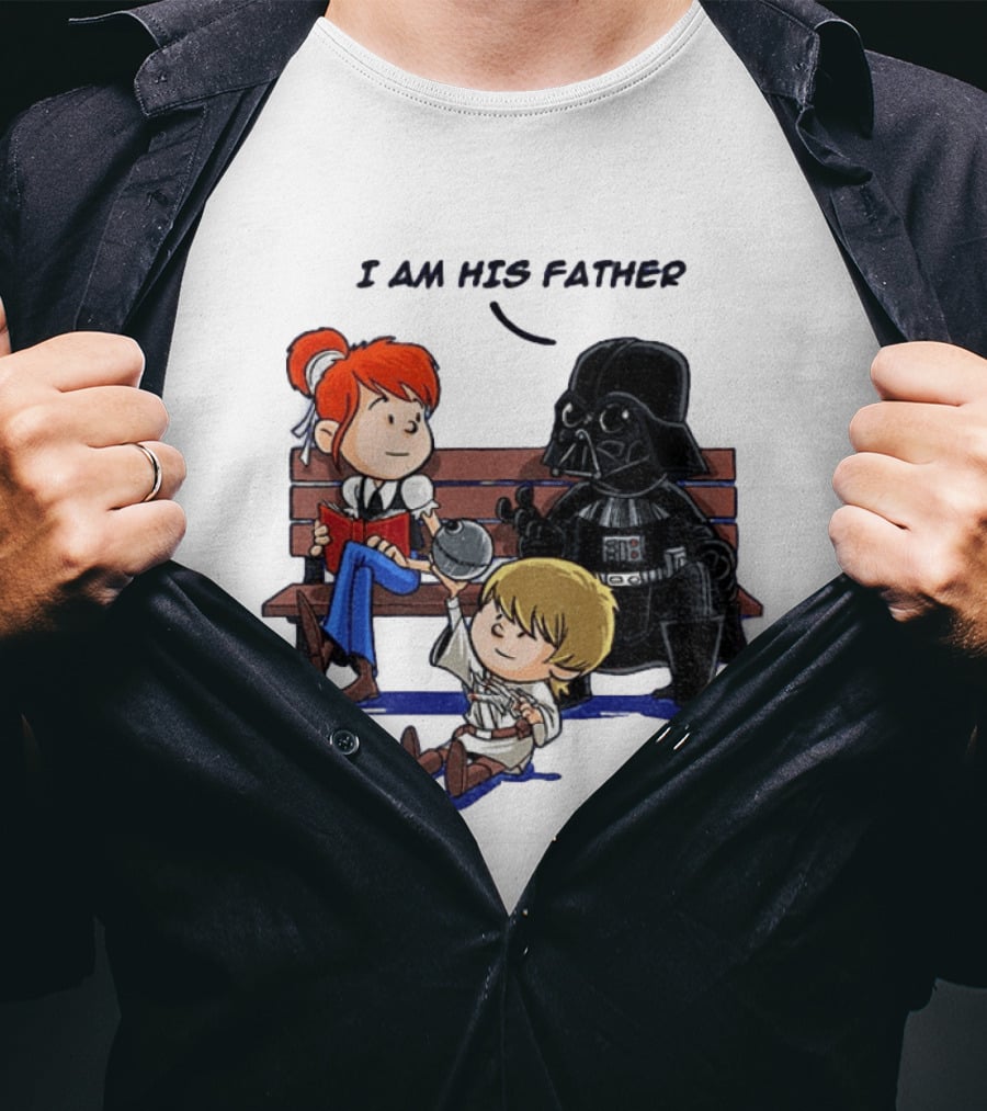 Darth Vader And Luke Skywalker I Am His Father Comic Style Bench Scene T-Shirt