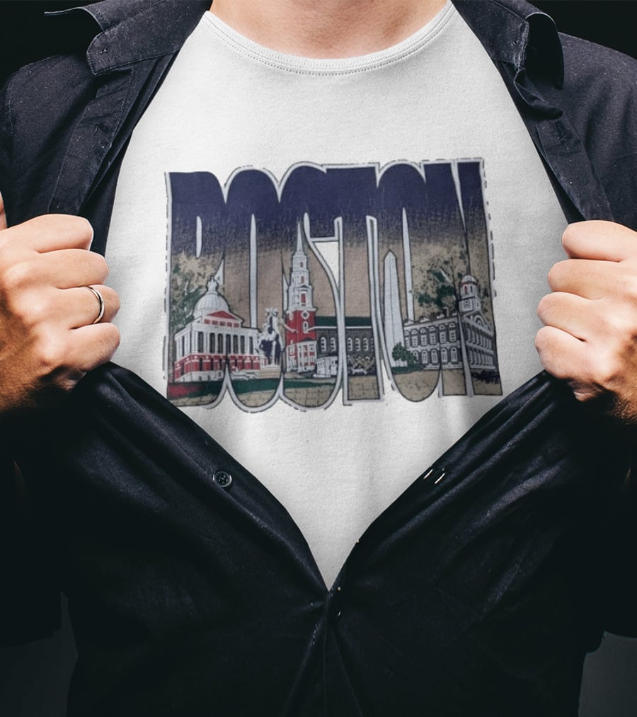 Boston City Skyline Landmark Historic Buildings Distressed T-Shirt