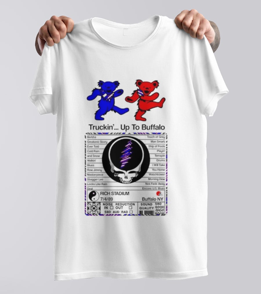 Grateful Dead Dancing Bears Truckin Up To Buffalo Nutrition Label T-Shirt
