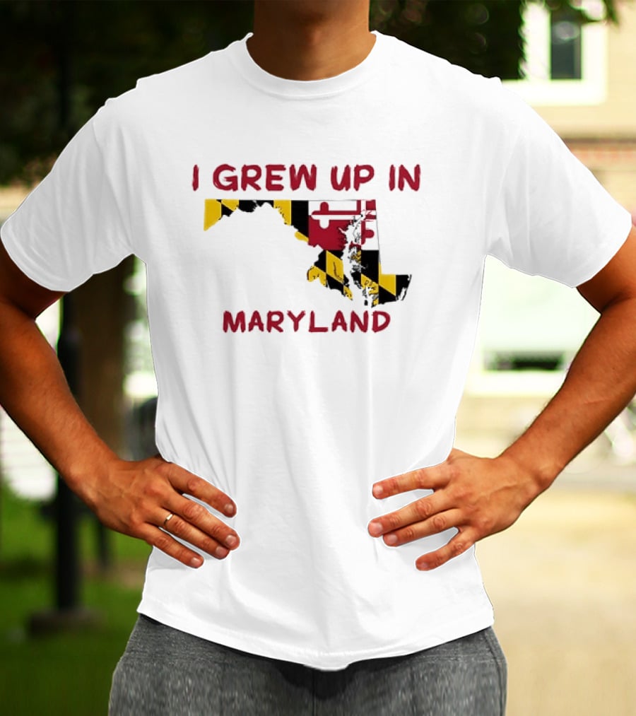 I Grew Up In Maryland State Map Flag T-Shirt
