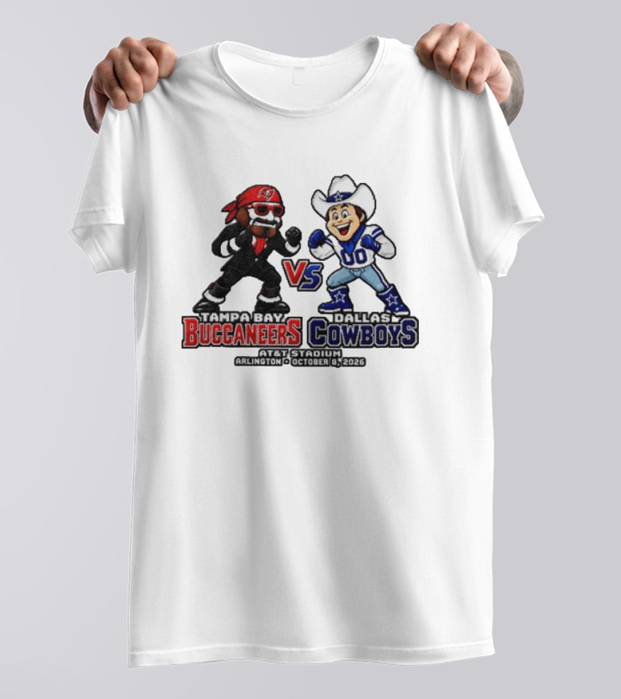 Tampa Bay Buccaneers Vs Dallas Cowboys 2026 Mascots Pixel AT&T Stadium Arlington October 8 T-Shirt
