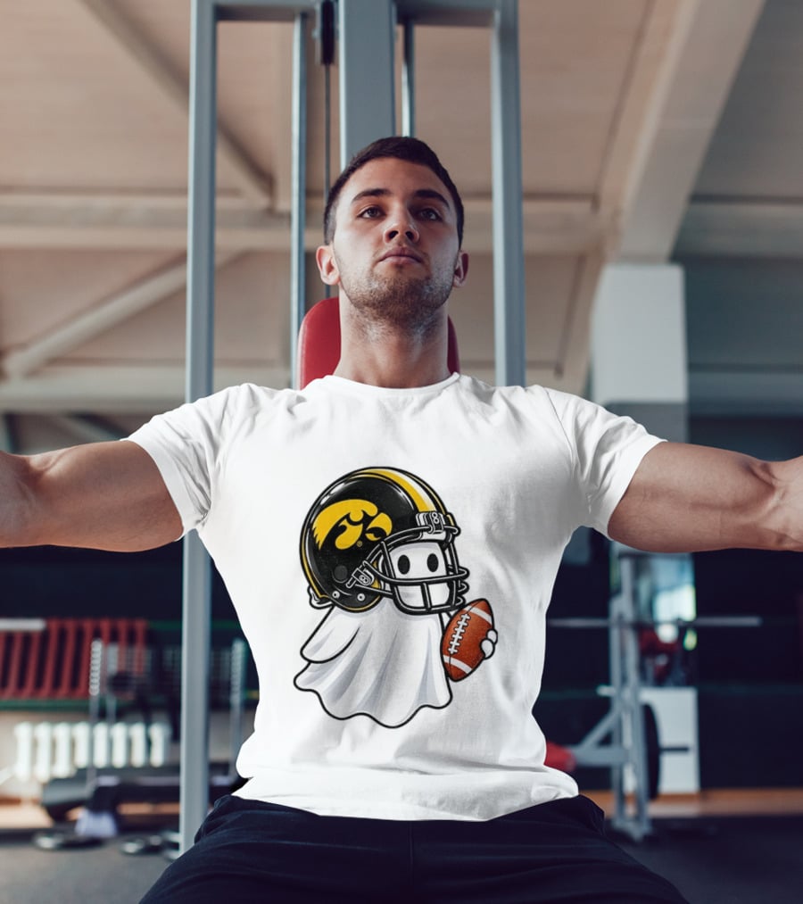 Iowa Hawkeyes Football Ghost Halloween Holding Football T-Shirt