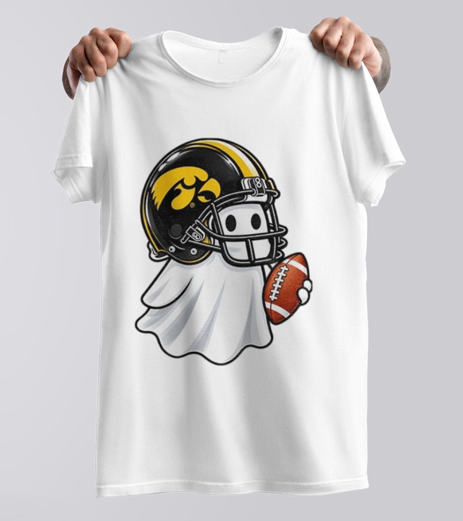 Iowa Hawkeyes Football Ghost Halloween Holding Football T-Shirt
