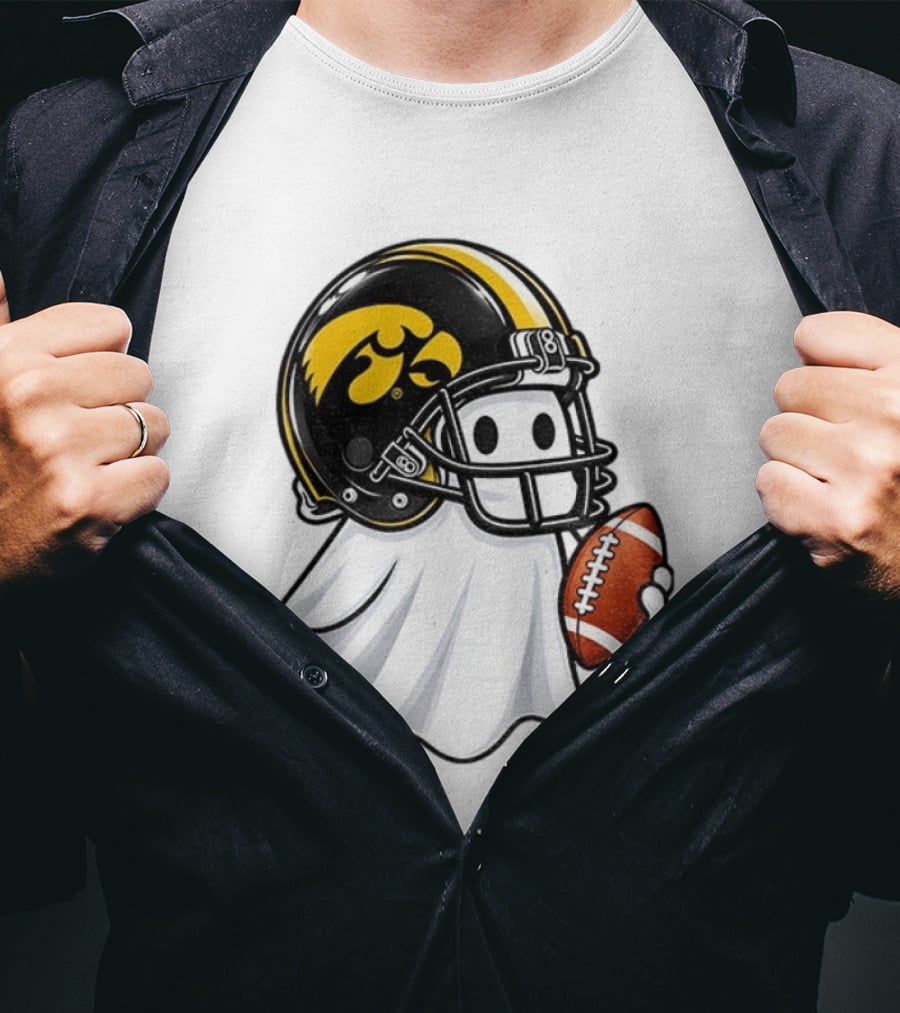 Iowa Hawkeyes Football Ghost Halloween Holding Football T-Shirt