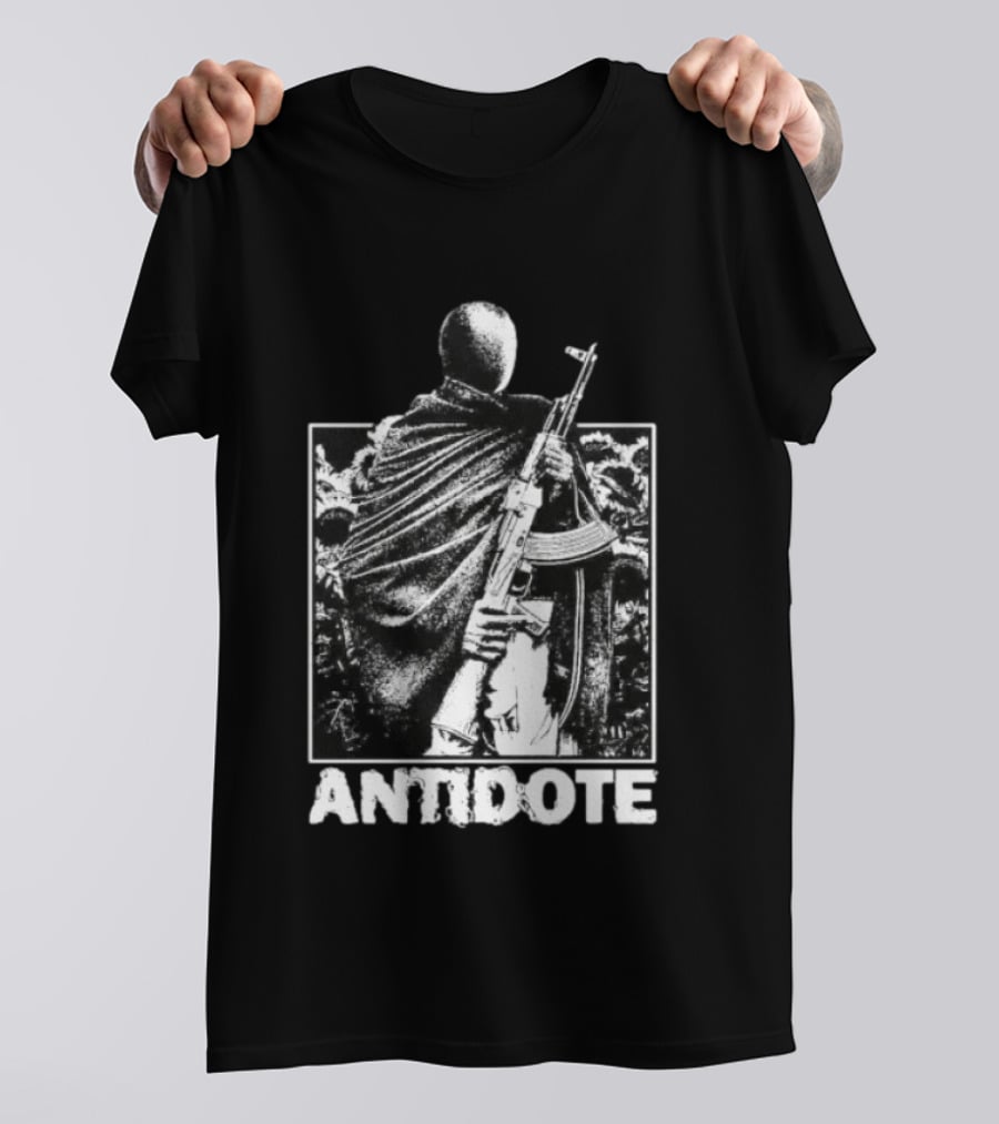 Antidote Masked Figure With Rifle Sunflower Field T-Shirt