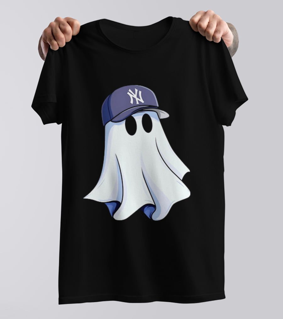 New York Yankees MLB Ghost Baseball Cap Halloween T-Shirt