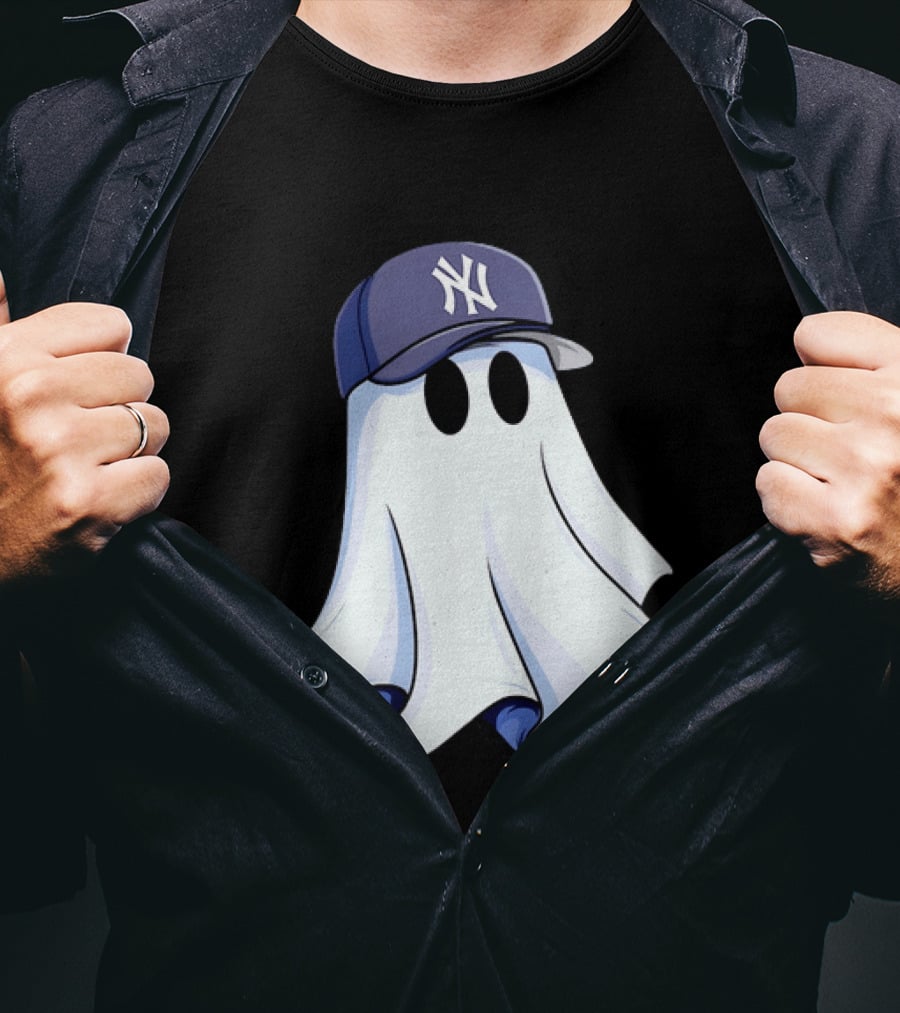 New York Yankees MLB Ghost Baseball Cap Halloween T-Shirt