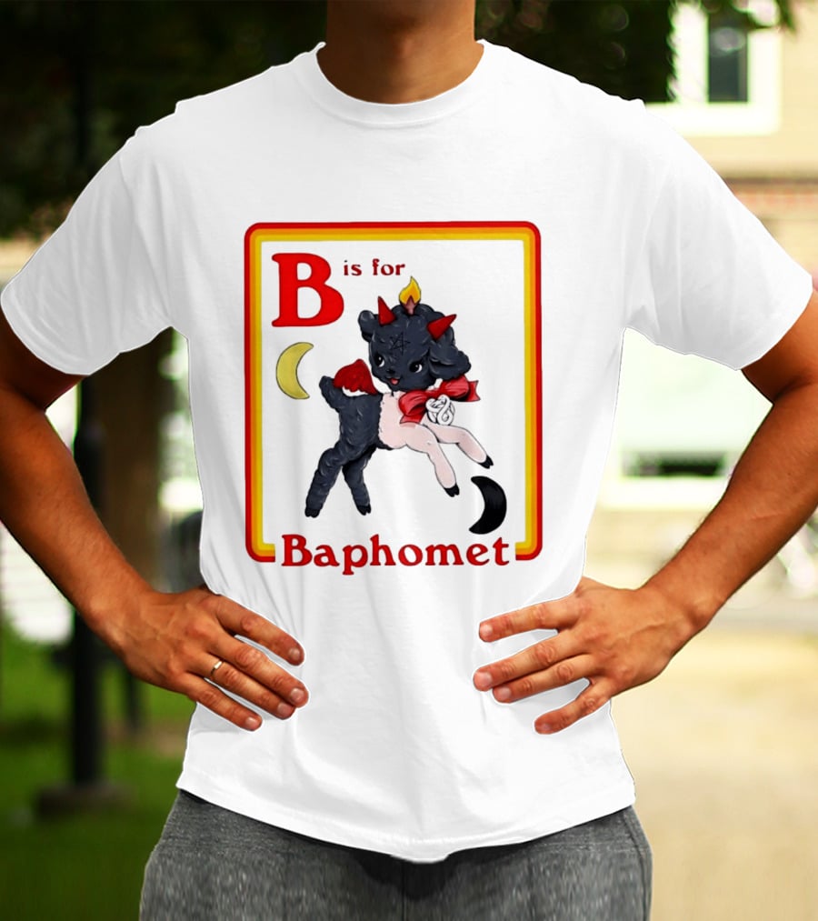 B Is For Baphomet Cartoon Baby Goat Pentacle Moon Horns Flame T-Shirt
