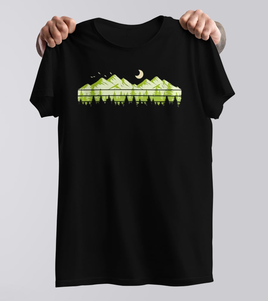 Forest Mountain Landscape Crescent Moon Nature Green National Park T-Shirt