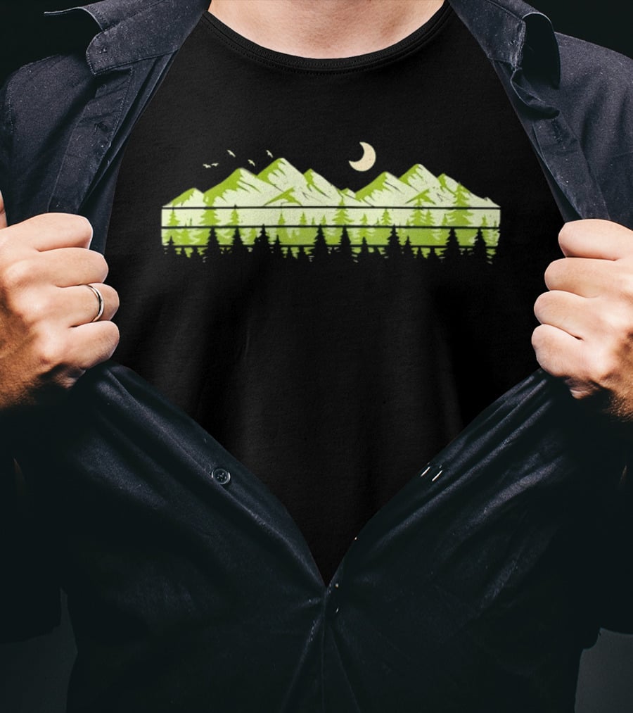 Forest Mountain Landscape Crescent Moon Nature Green National Park T-Shirt