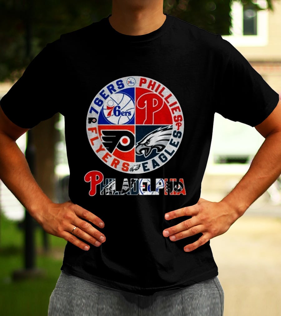 Philadelphia 76ers Phillies Flyers Eagles Sports Team Circle T-Shirt