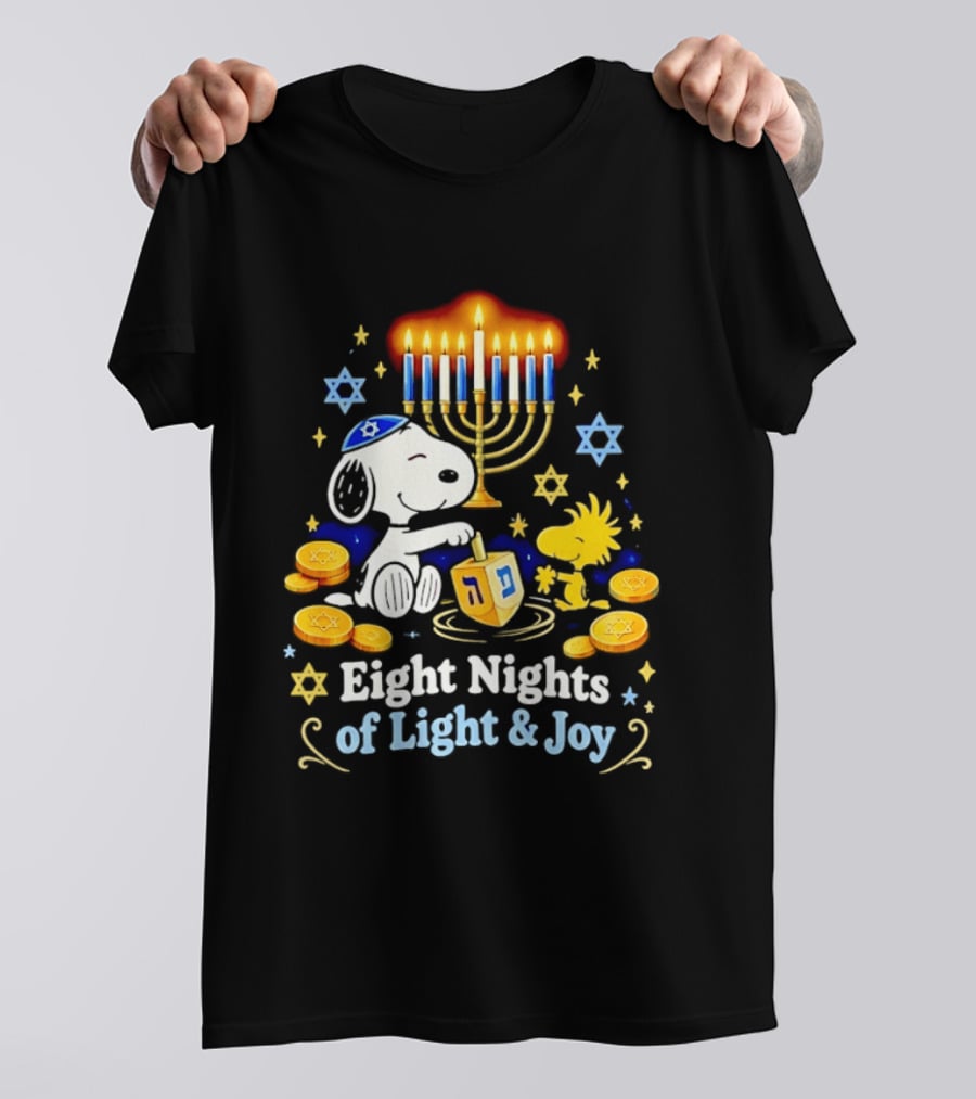 Snoopy Woodstock Hanukkah Menorah Eight Nights Of Light And Joy T-Shirt