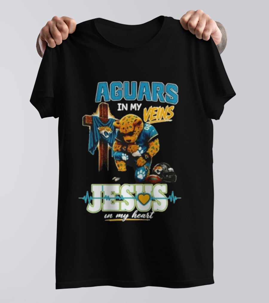 Jaguars In My Veins Jesus In My Heart Jacksonville Jaguars Football Fan Faith T-Shirt