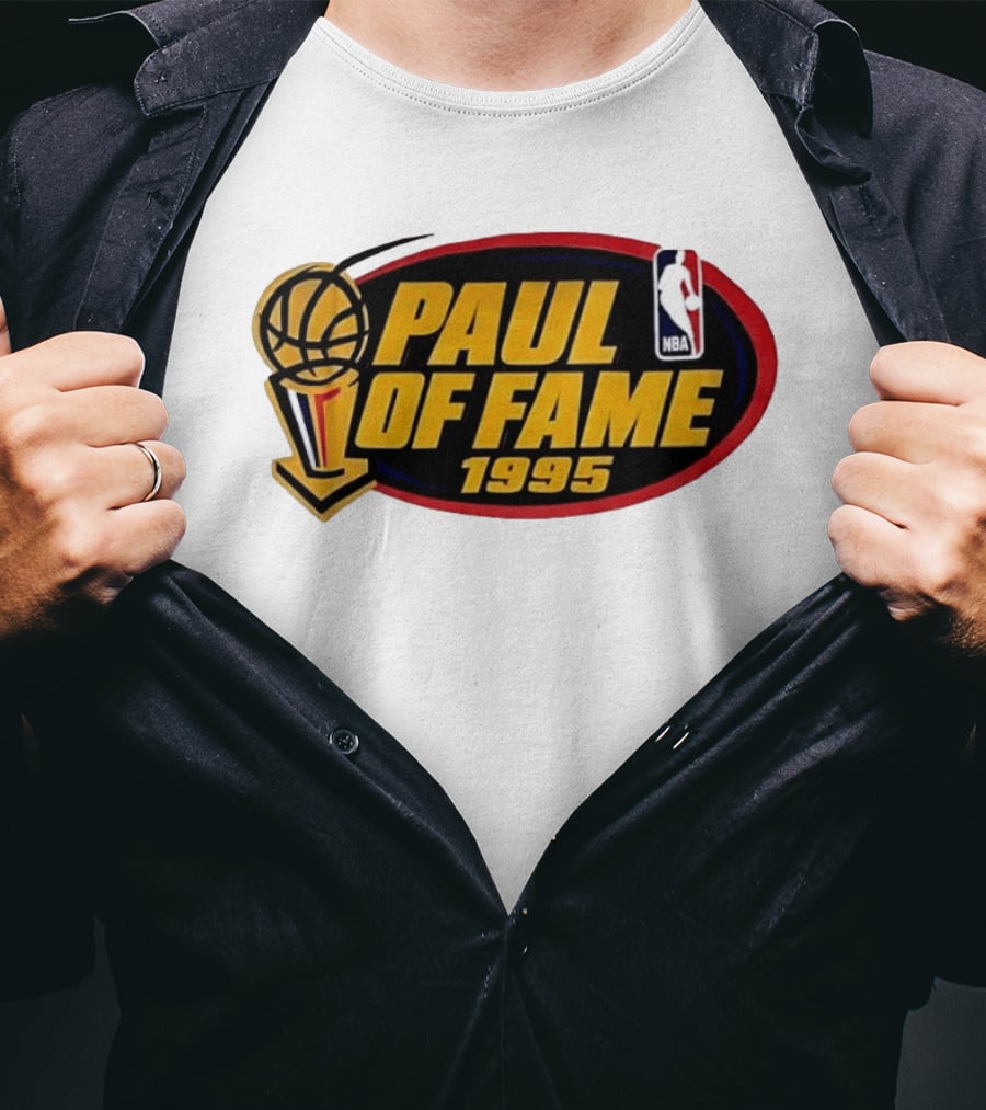 NBA Paul Of Fame 1995 Golden Basketball Trophy Red Oval Frame T-Shirt