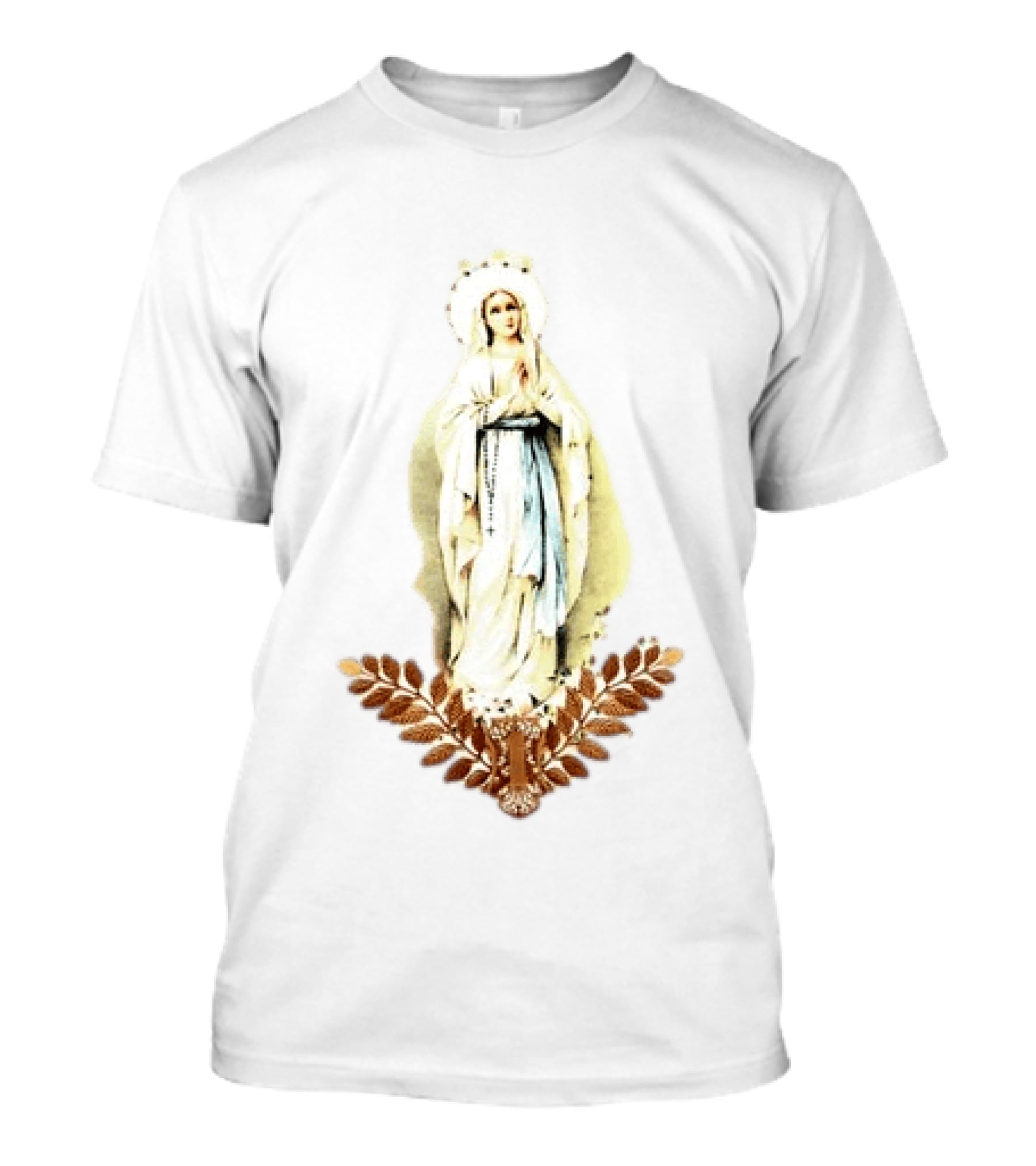 Virgin Mary Rosary Prayer Gold Leaves T-Shirt