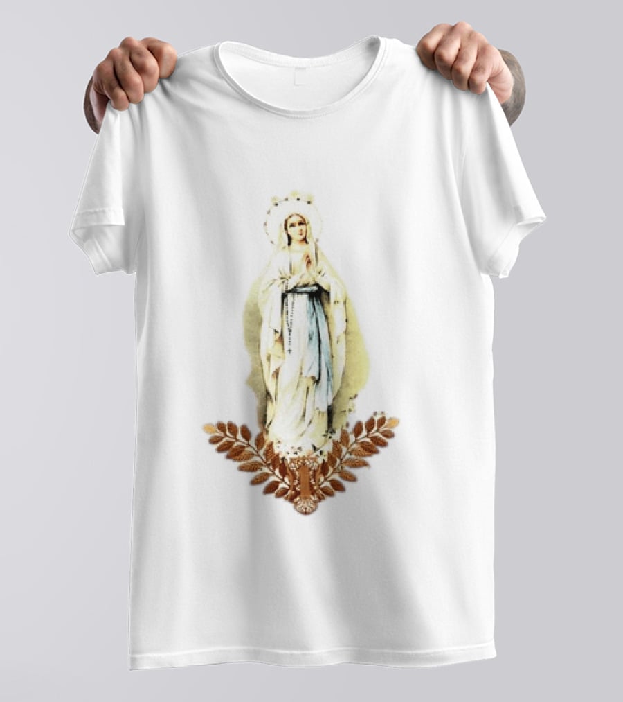 Virgin Mary Rosary Prayer Gold Leaves T-Shirt