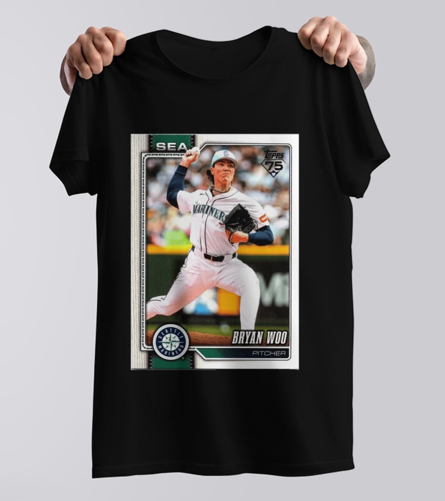 2026 Topps 75th Anniversary Seattle Mariners Bryan Woo Pitcher SEA T-Shirt