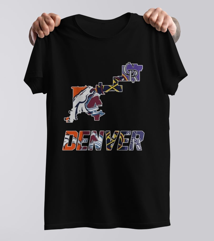 Denver Broncos Nuggets Avalanche Rockies Team Map T-Shirt
