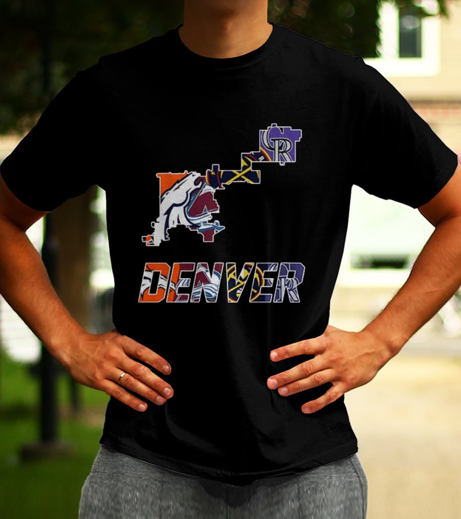 Denver Broncos Nuggets Avalanche Rockies Team Map T-Shirt