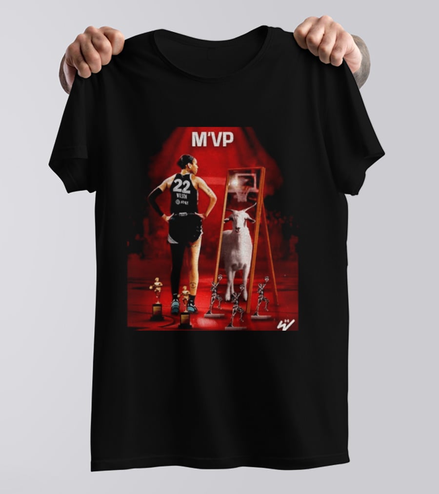 MVP A'ja Wilson Las Vegas Number 22 Goat Reflection Trophies T-Shirt