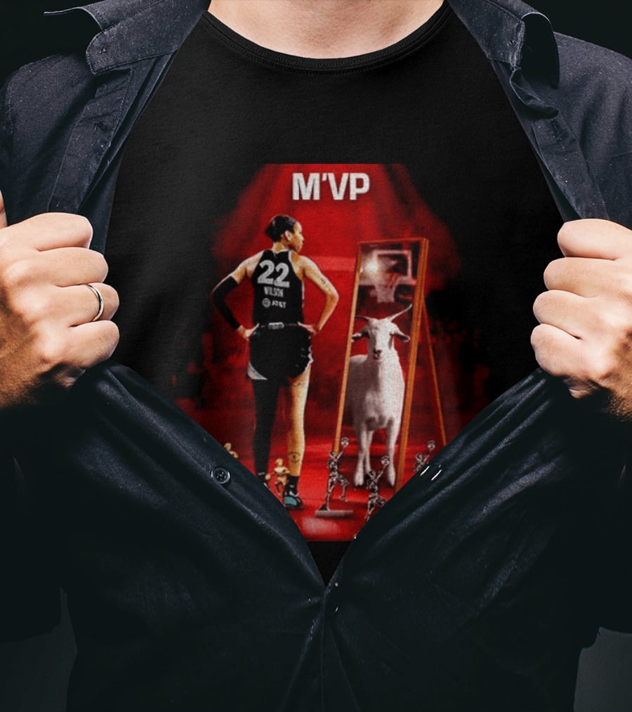 MVP A'ja Wilson Las Vegas Number 22 Goat Reflection Trophies T-Shirt