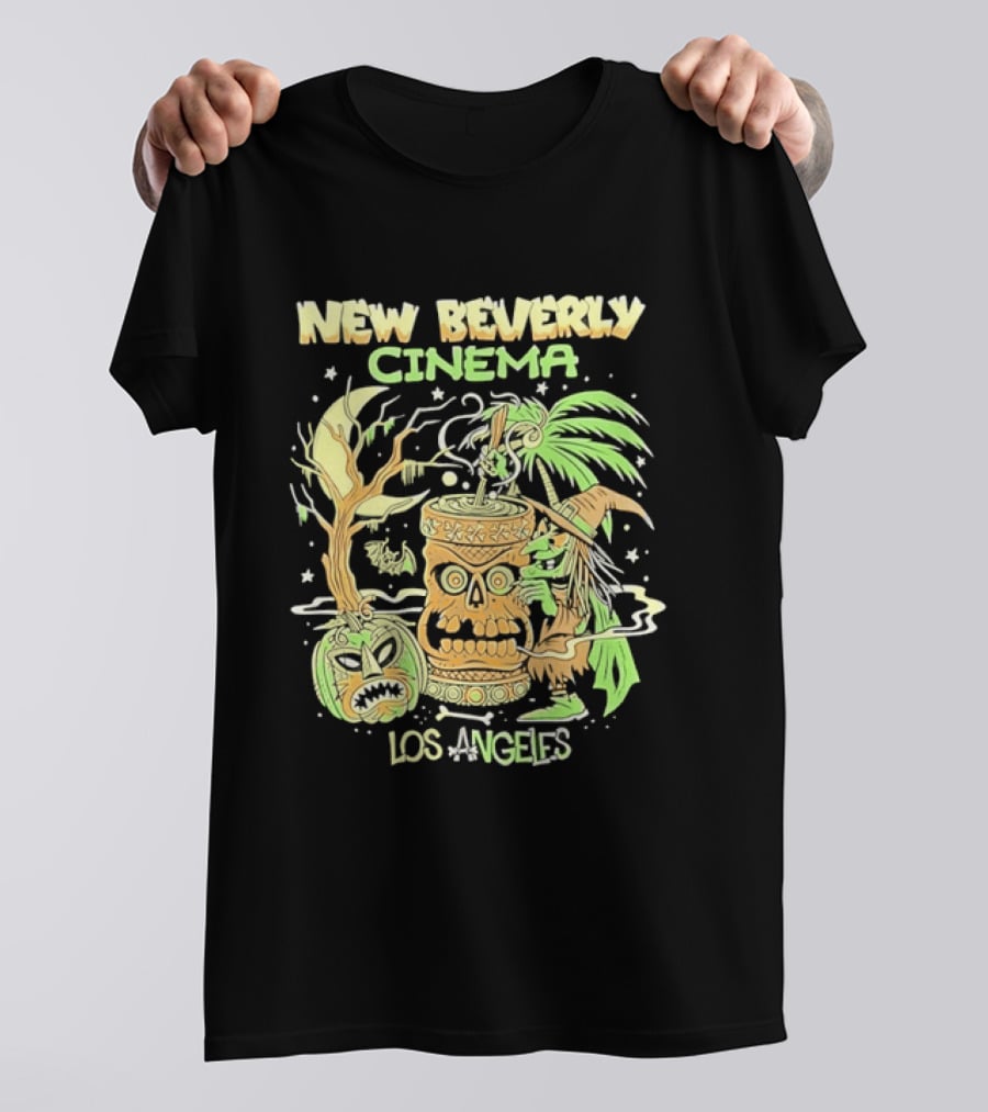 New Beverly Cinema Los Angeles Tiki Witch Halloween Spooky Tropical Retro Vibes T-Shirt