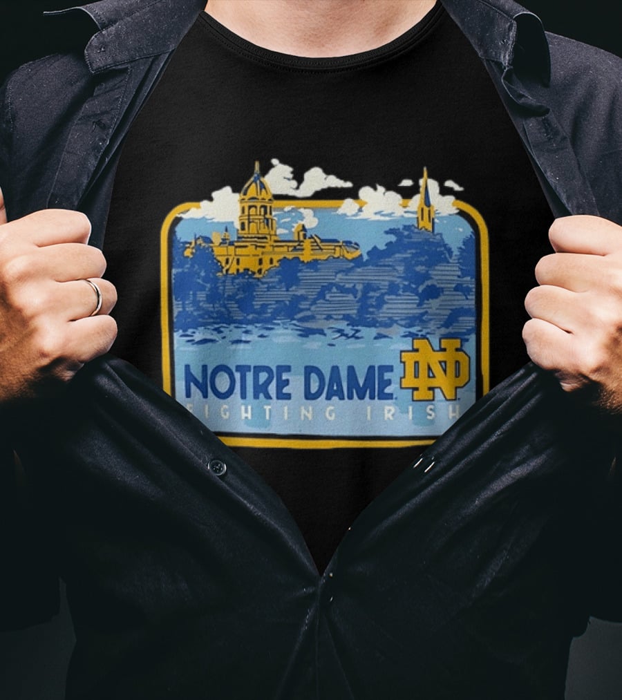 Notre Dame Fighting Irish Campus Landscape Blue And Gold ND T-Shirt