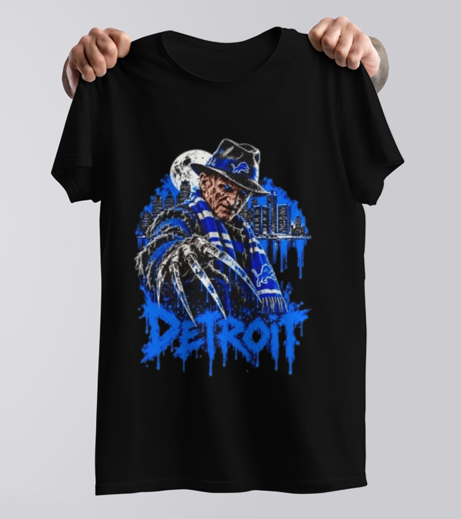 Freddy Krueger Detroit Lions Claw Moon City Skyline Halloween T-Shirt