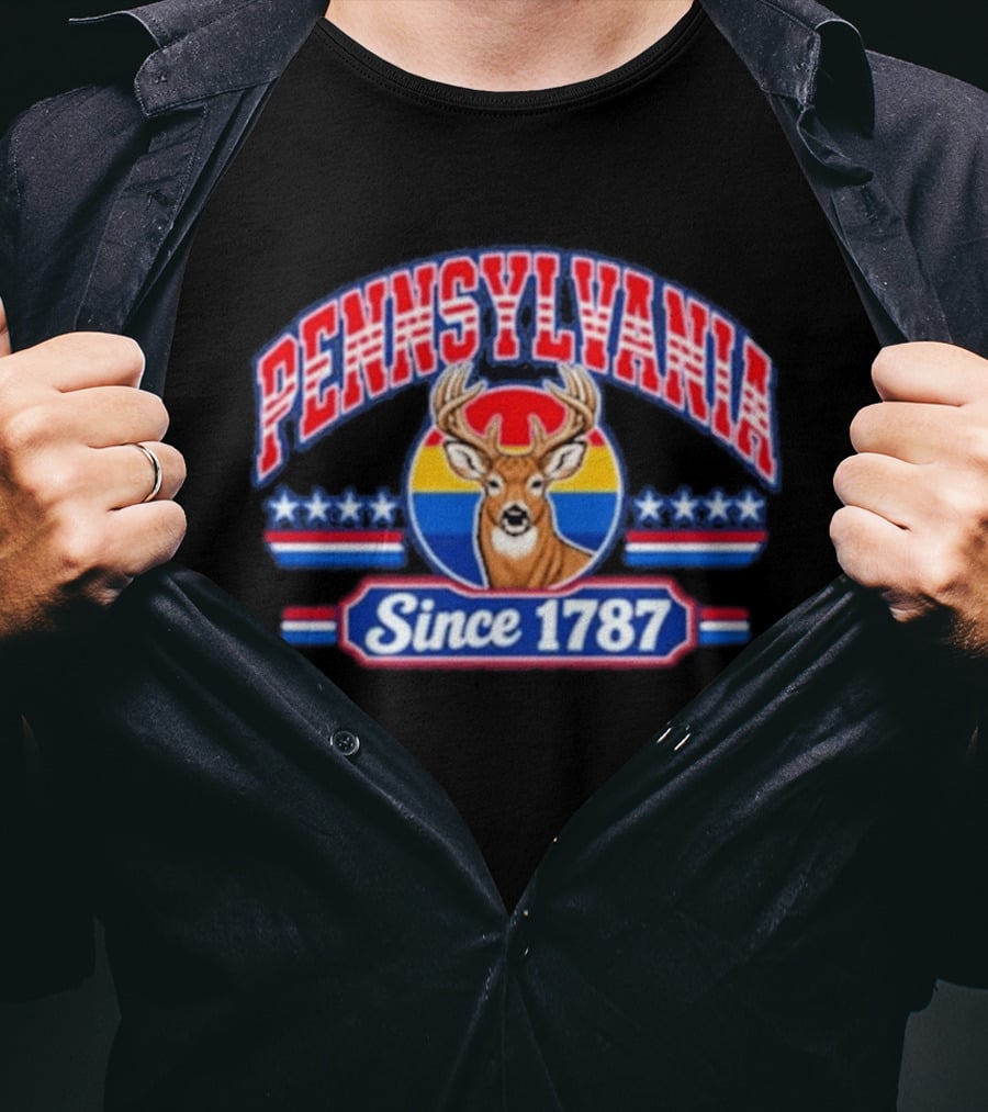 Pennsylvania Deer Vintage Tribute Since 1787 America Stars Stripes T-Shirt