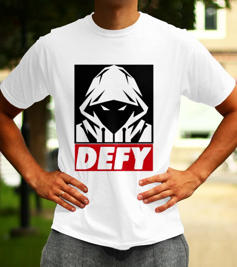 Defy Hooded Figure Streetwear Urban Fashion T-Shirt