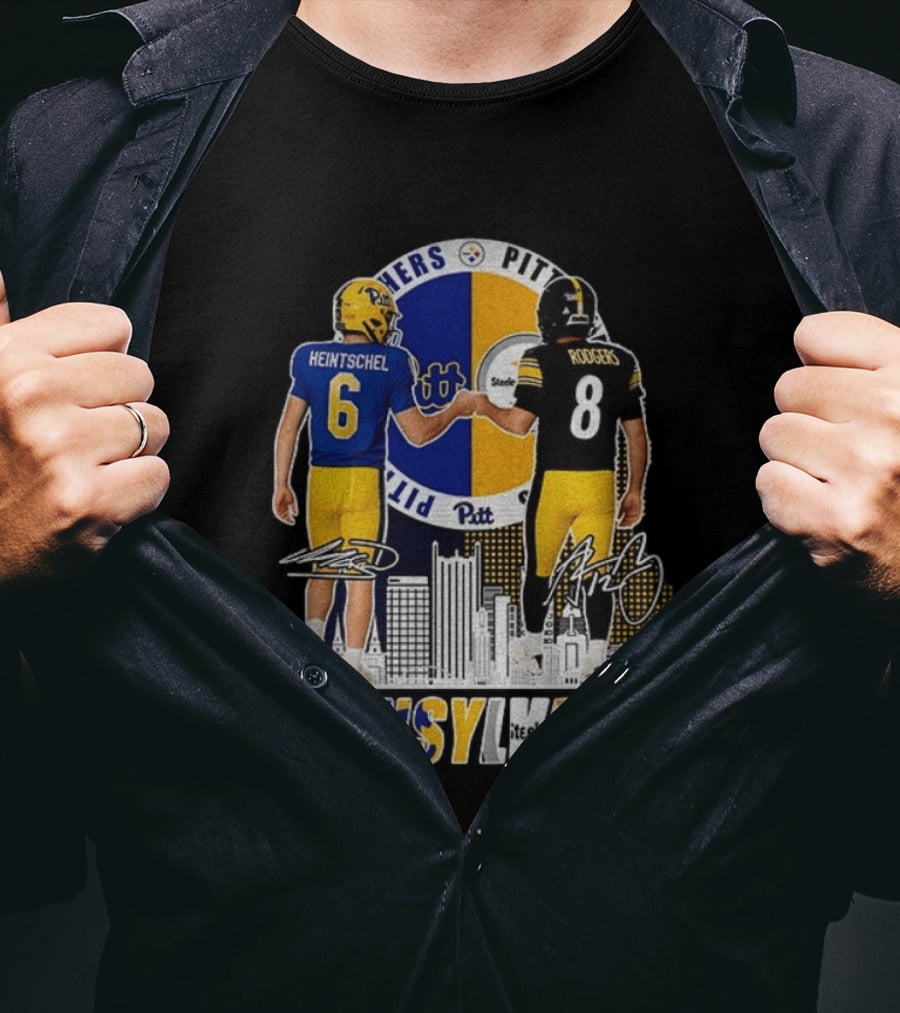 Pitt Panthers Heintschel And Pittsburgh Steelers Rodgers Pennsylvania Football Team Collaboration T-Shirt
