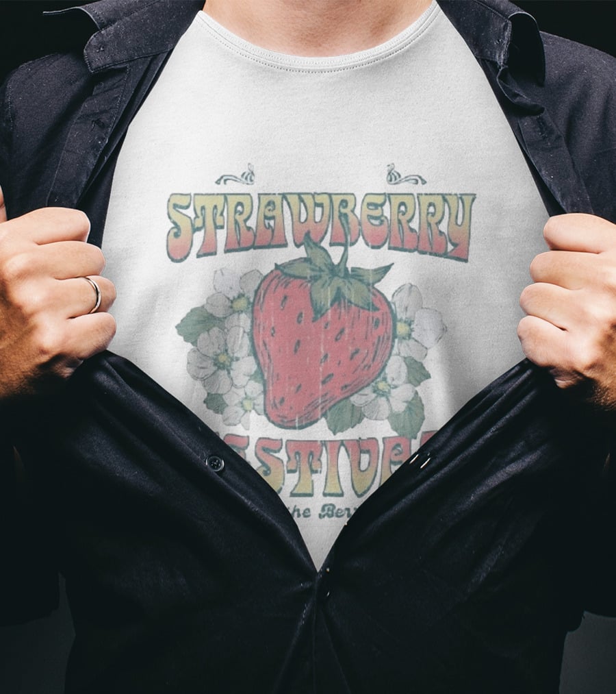 Flo Grown Strawberry Festival It's The Berries Retro Floral T-Shirt