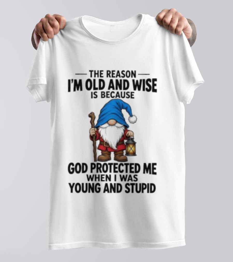 Gnome The Reason I'm Old And Wise Is Because God Protected Me When I Was Young And Stupid Lantern T-Shirt
