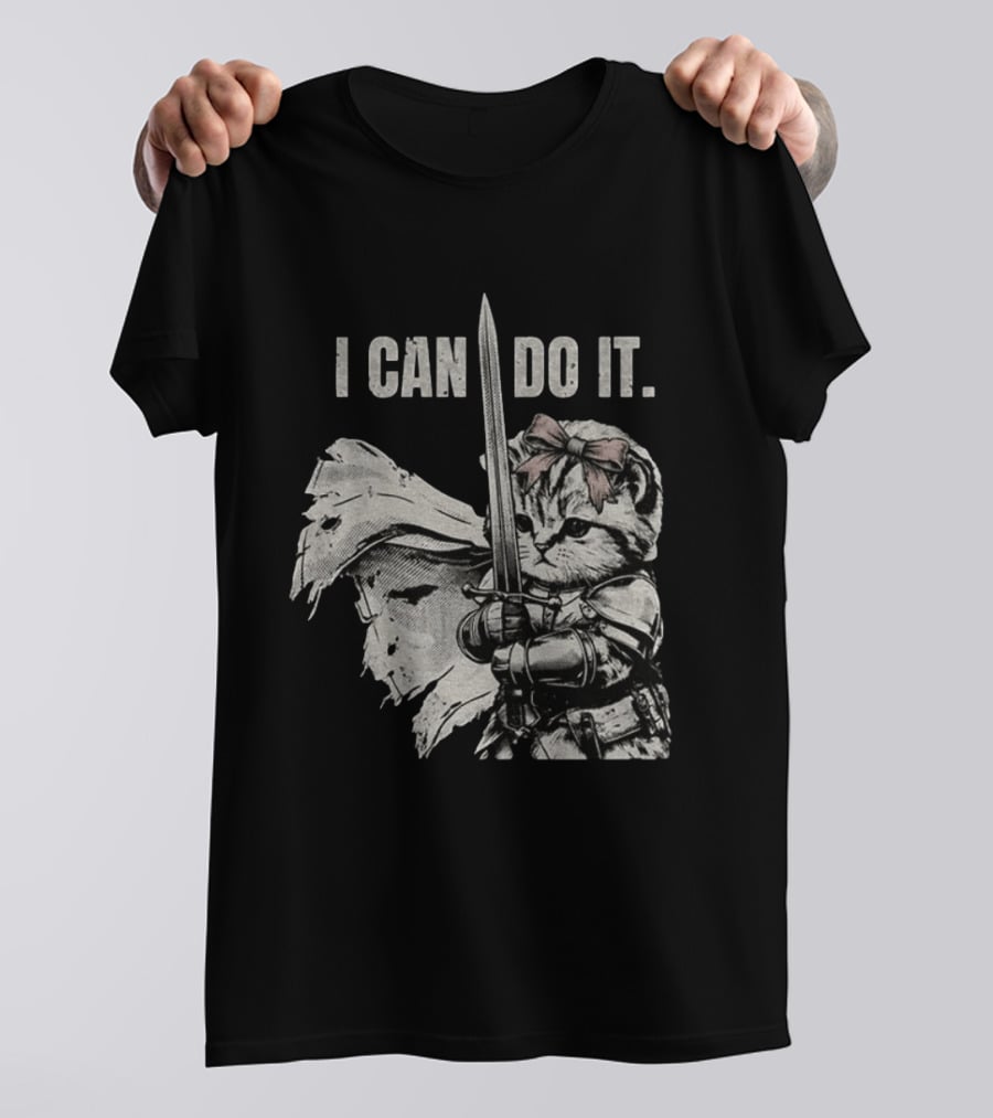 Kitten Knight I Can Do It Sword Meme T-Shirt