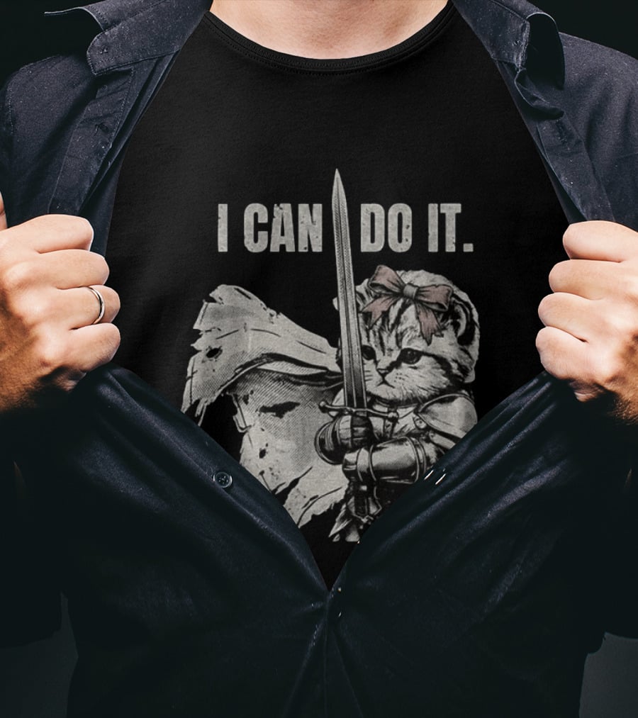Kitten Knight I Can Do It Sword Meme T-Shirt