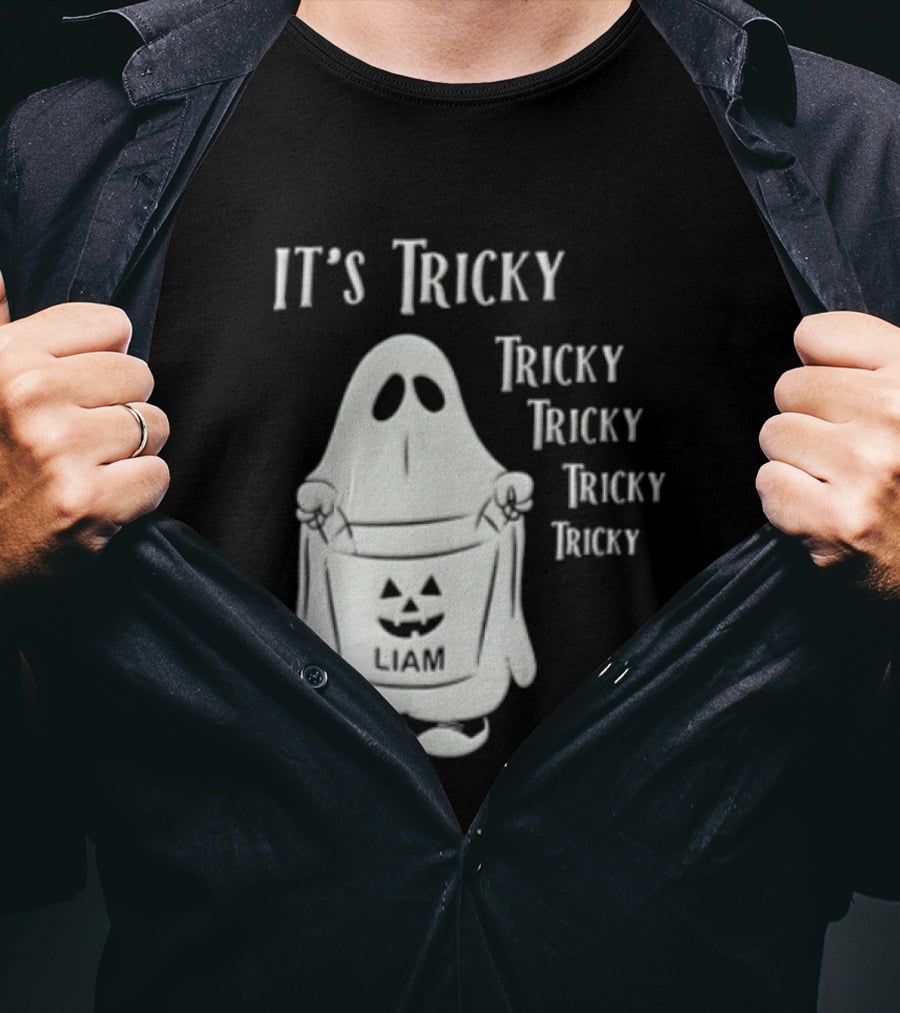 It's Tricky Ghost Holding Jack O Lantern Bucket Halloween T-Shirt