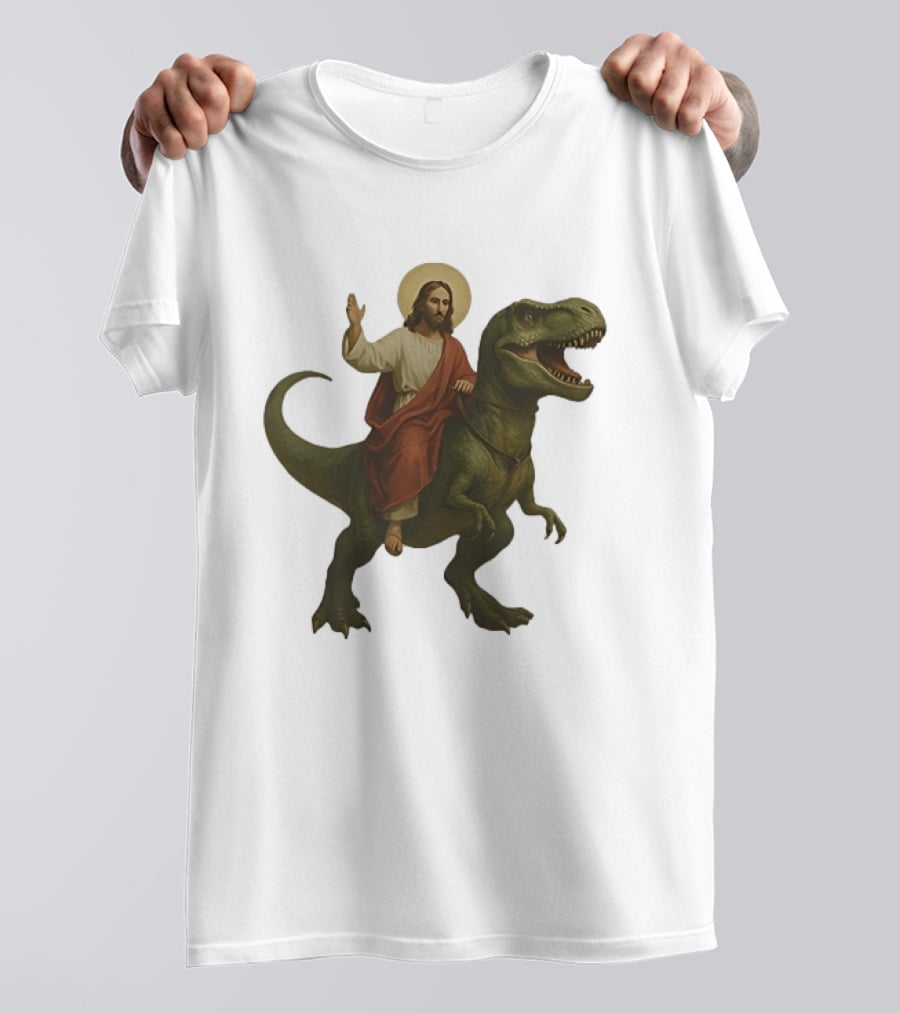 Jesus Riding Tyrannosaurus Rex Dinosaur T-Shirt