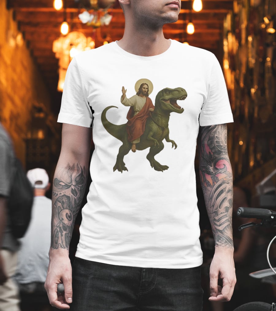 Jesus Riding Tyrannosaurus Rex Dinosaur T-Shirt