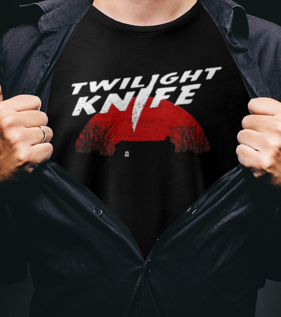 Twilight Knife Red Moon With Trees And House T-Shirt