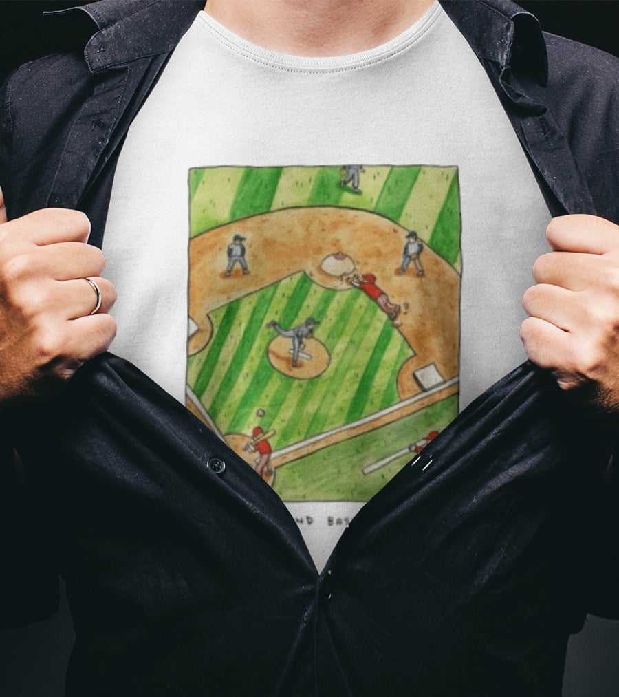 Second Base Baseball Cartoon Humor Action Play Scene T-Shirt