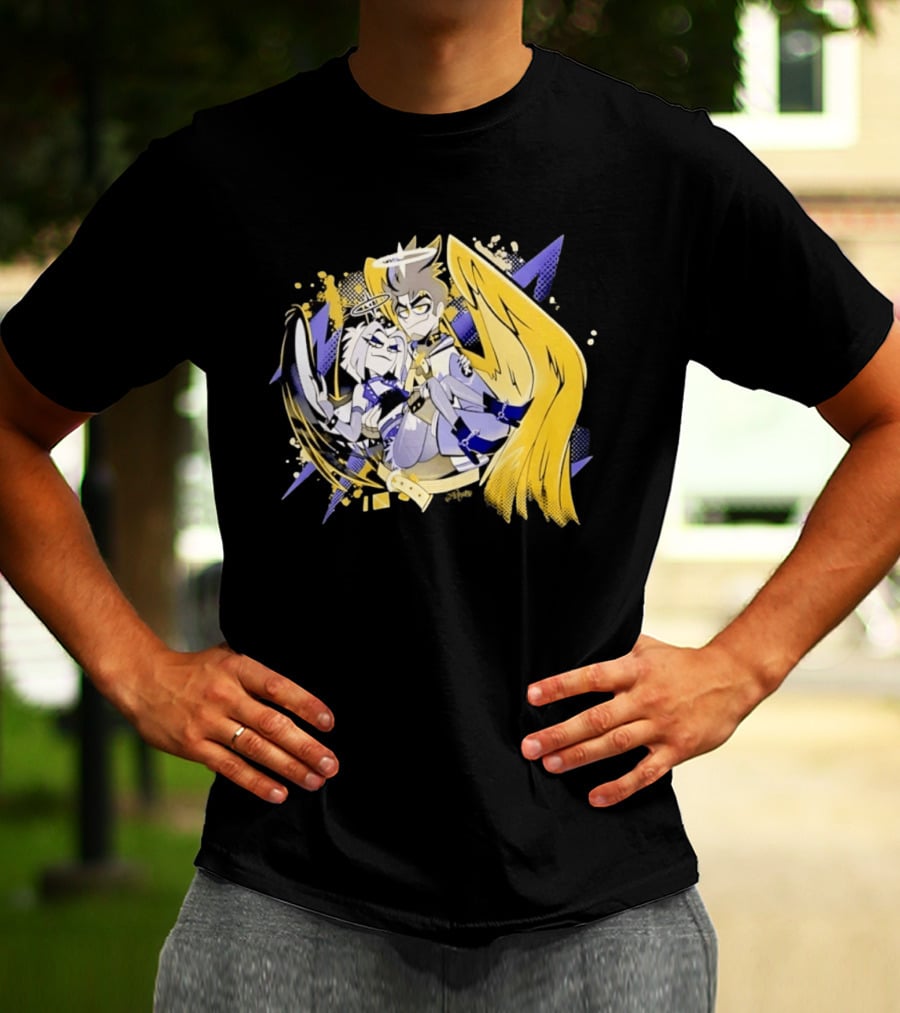 Adam And Lute Hazbin Hotel Characters With Golden Wings And Halos T-Shirt