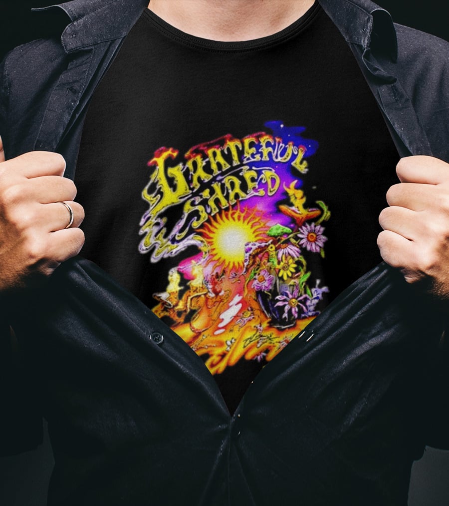 Grateful Shred Fall 2025 Psychedelic Sunburst Jam Band Vibrant Festival T-Shirt