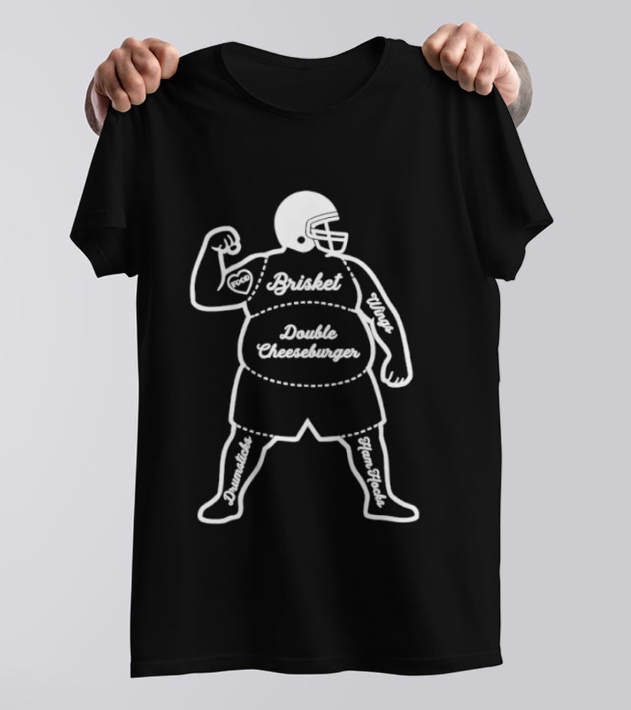 Butcher Diagram Brisket Double Cheeseburger Wings Football Player T-Shirt