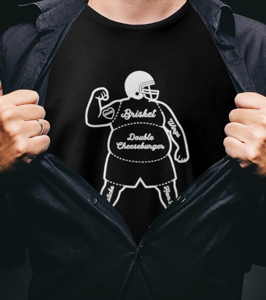 Butcher Diagram Brisket Double Cheeseburger Wings Football Player T-Shirt