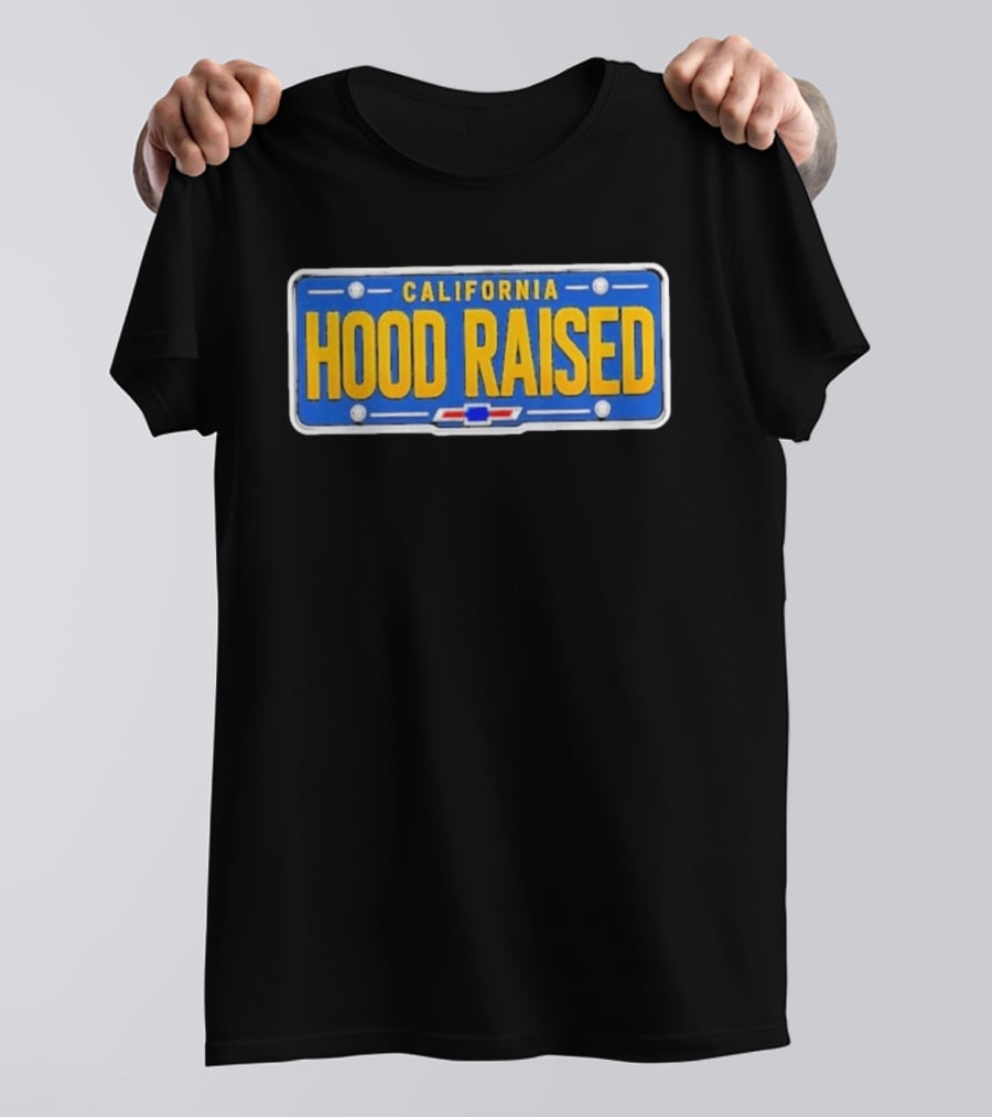 California Hood Raised Chevrolet License Plate Blue Yellow T-Shirt