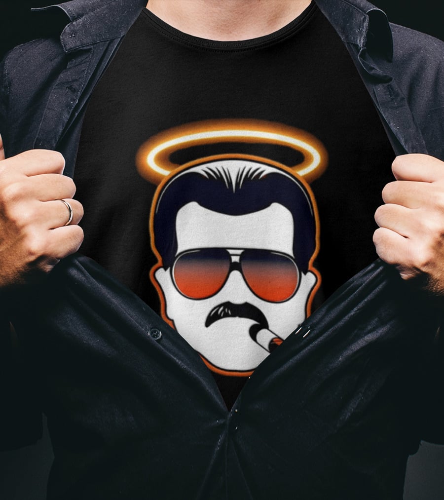 Rip Mike Ditka Chicago Bear Face Sunglasses Mustache Cigar Halo T-Shirt