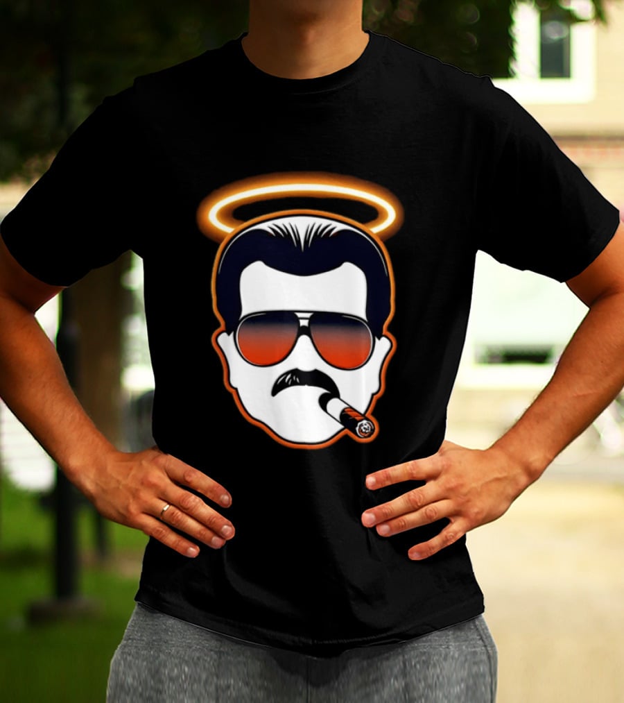 Rip Mike Ditka Chicago Bear Face Sunglasses Mustache Cigar Halo T-Shirt